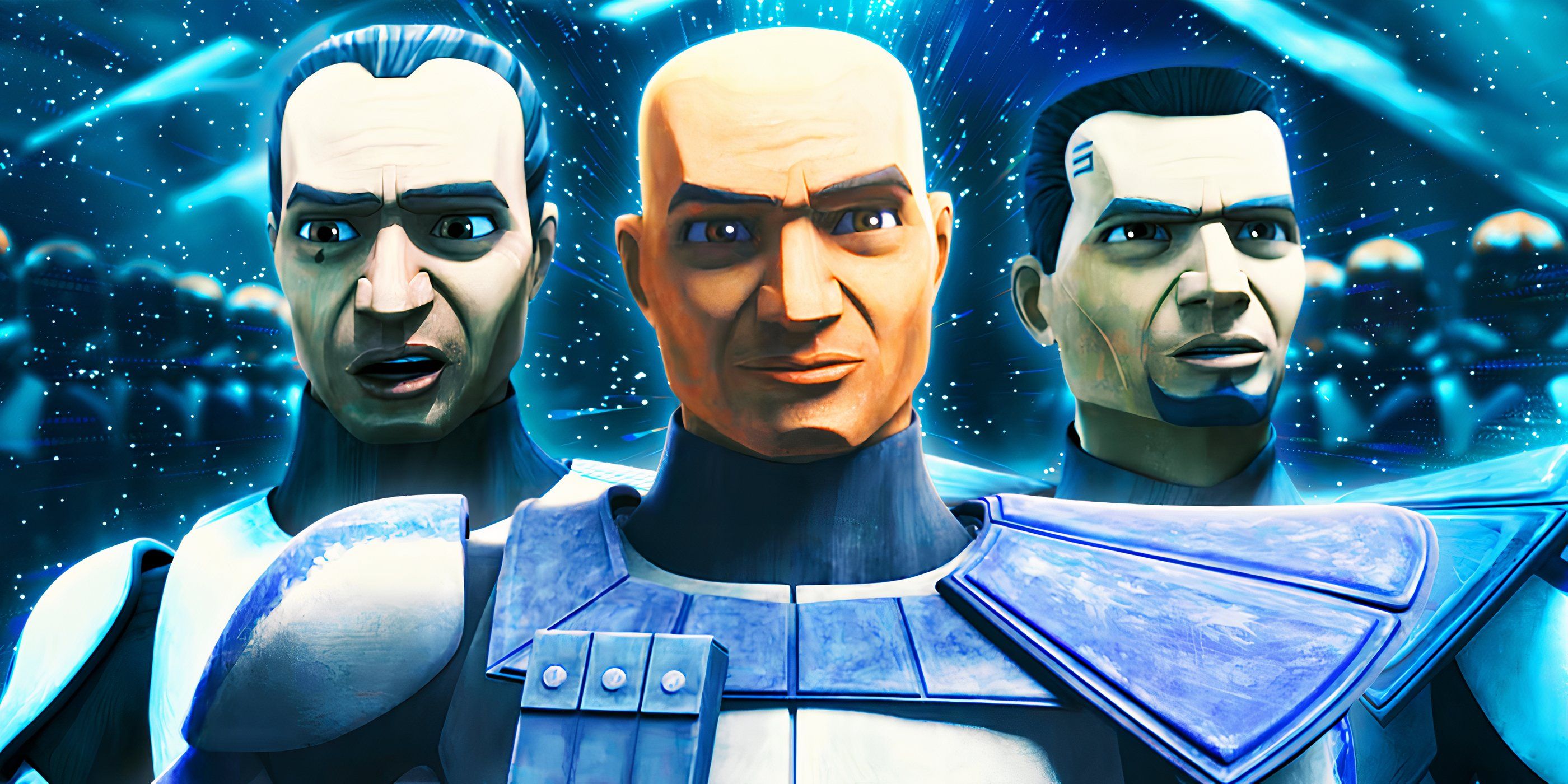 Captain Rex smiles at Ahsoka Tano, edited over Tup and Fives on Umbara.