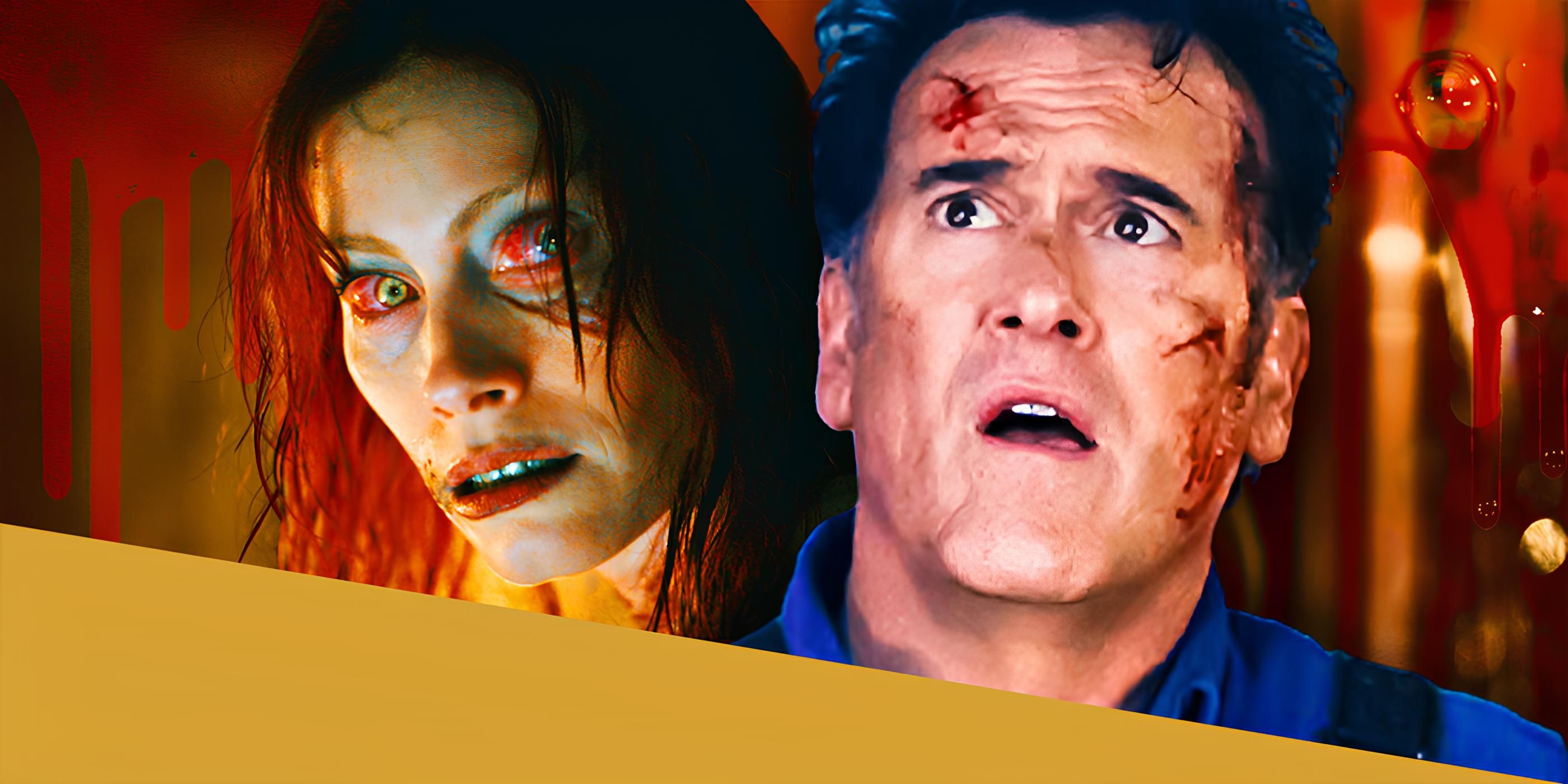 Alyssa Sutherland from Evil Dead Rise Next to Bruce Campbell as Ash Williams