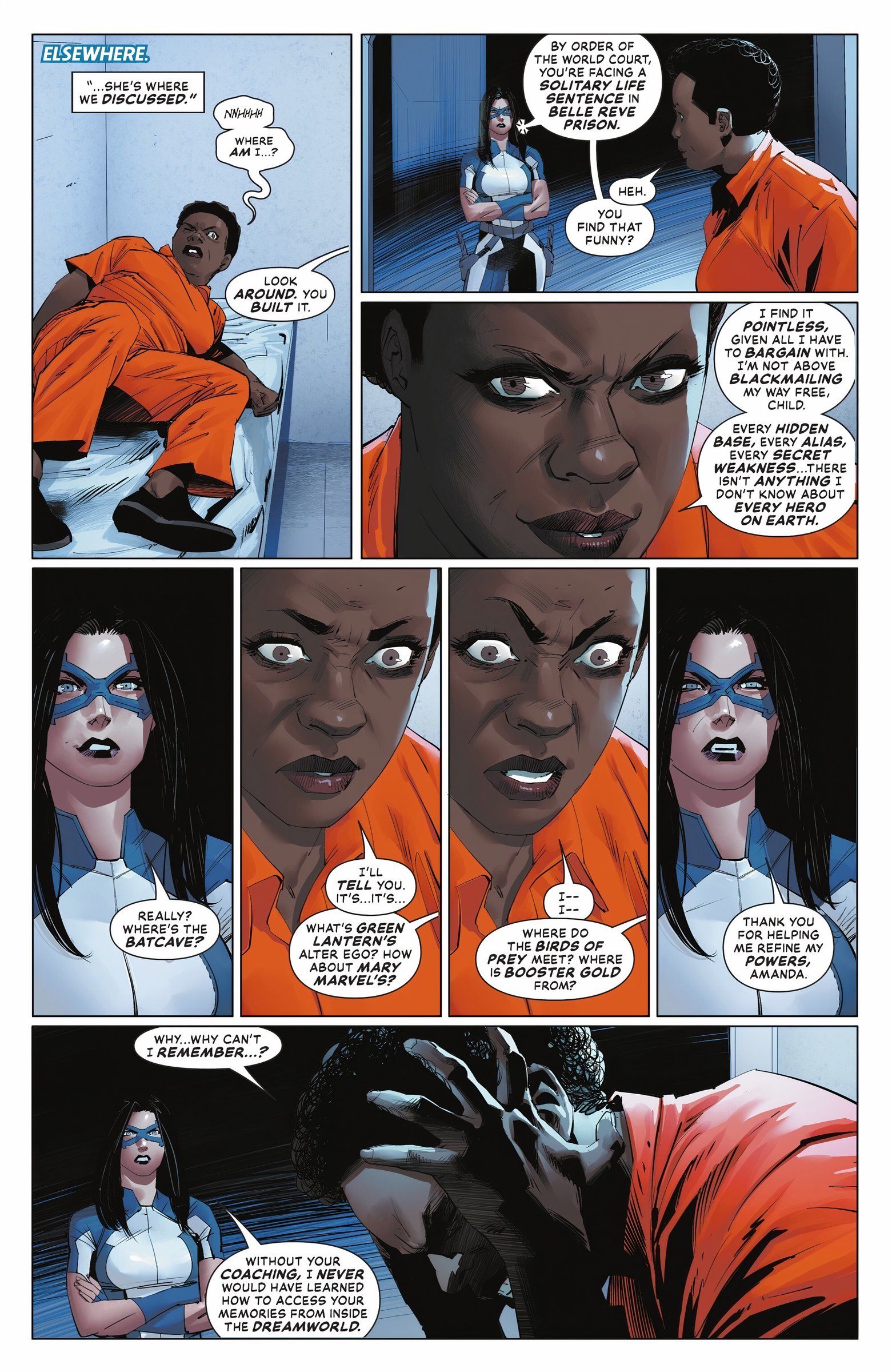 Eight panels of Amanda Waller and Dreamer spoke