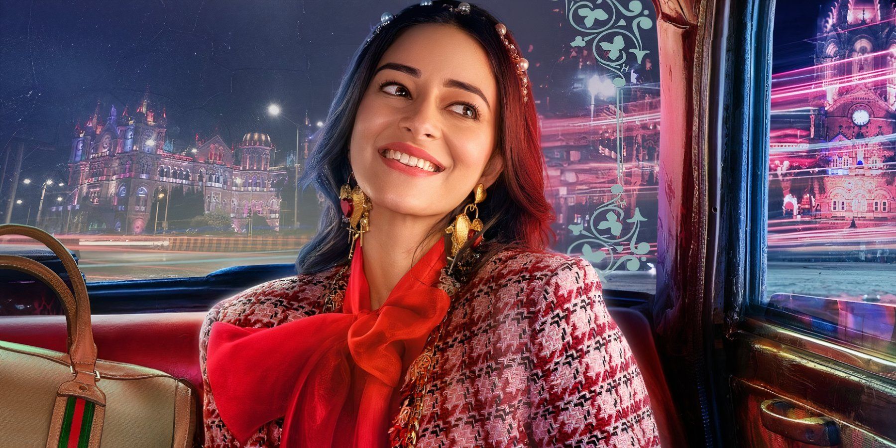 Ananya Panday smiling in the back of a car in Call Me Bae