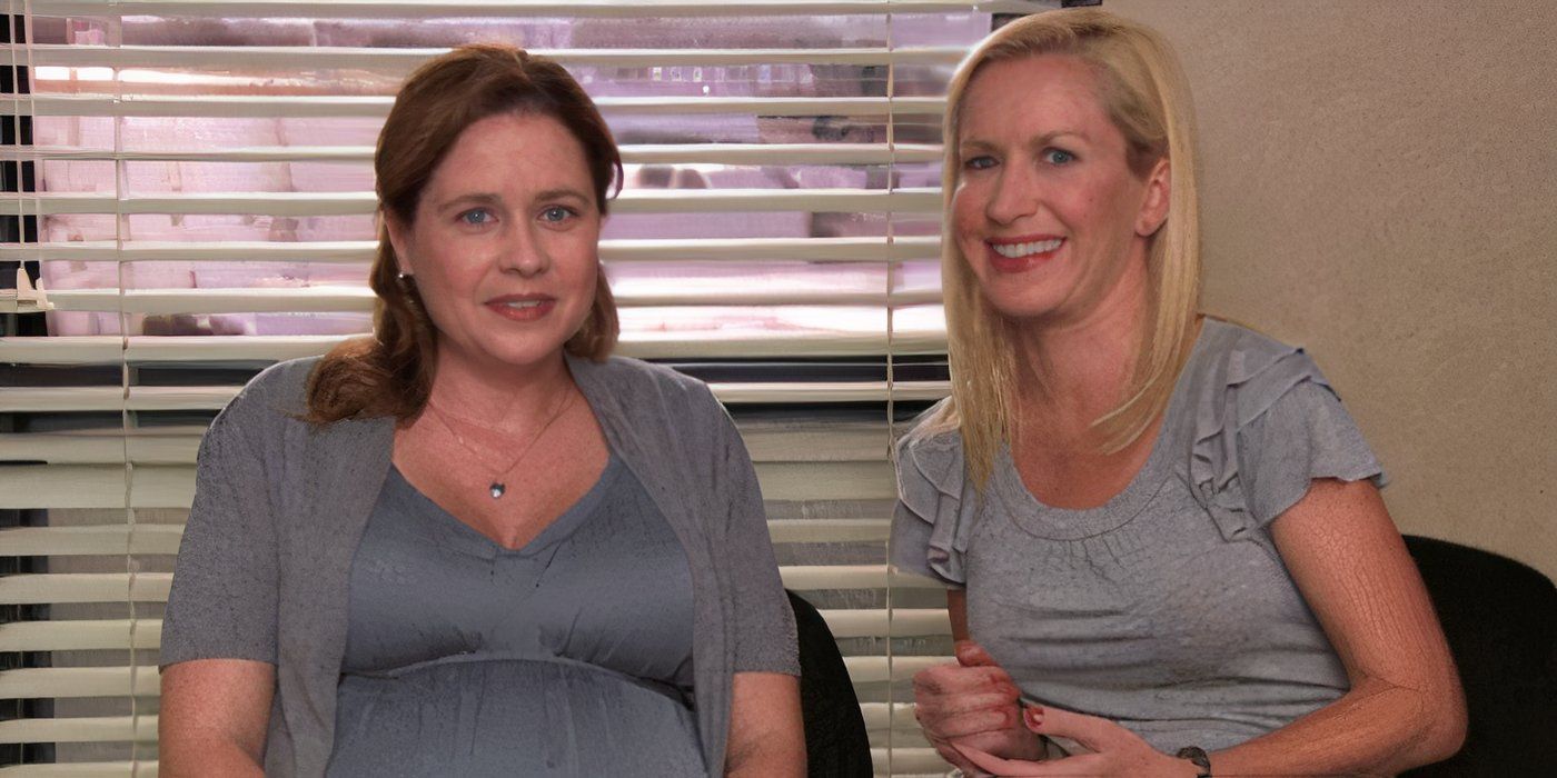 Angela and Pam are smiling while being interviewed in The Office