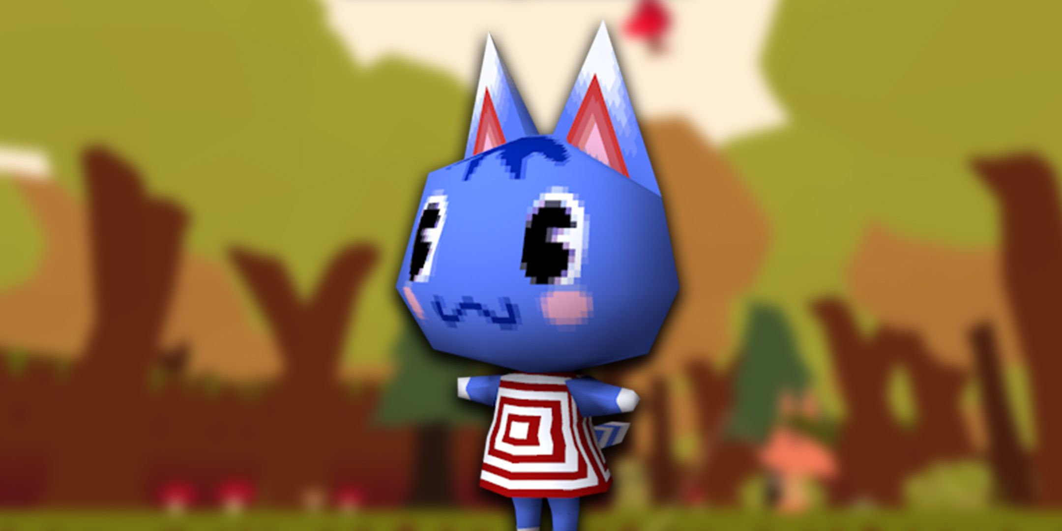 El personaje de Animal Crossing, Rosie, frente a una imagen borrosa del juego Webfishing.