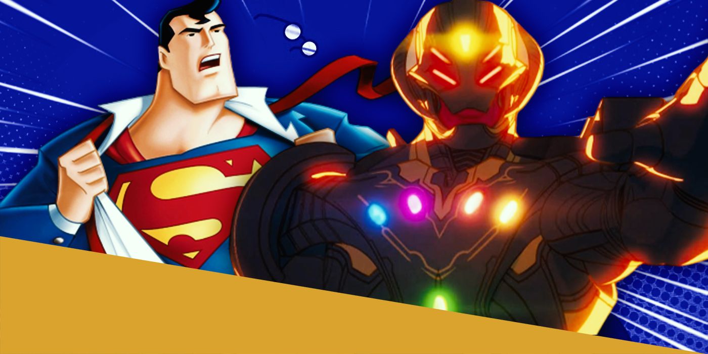 Animated Superman Next to Ultron With the Infinity Stones from Marvel What If?