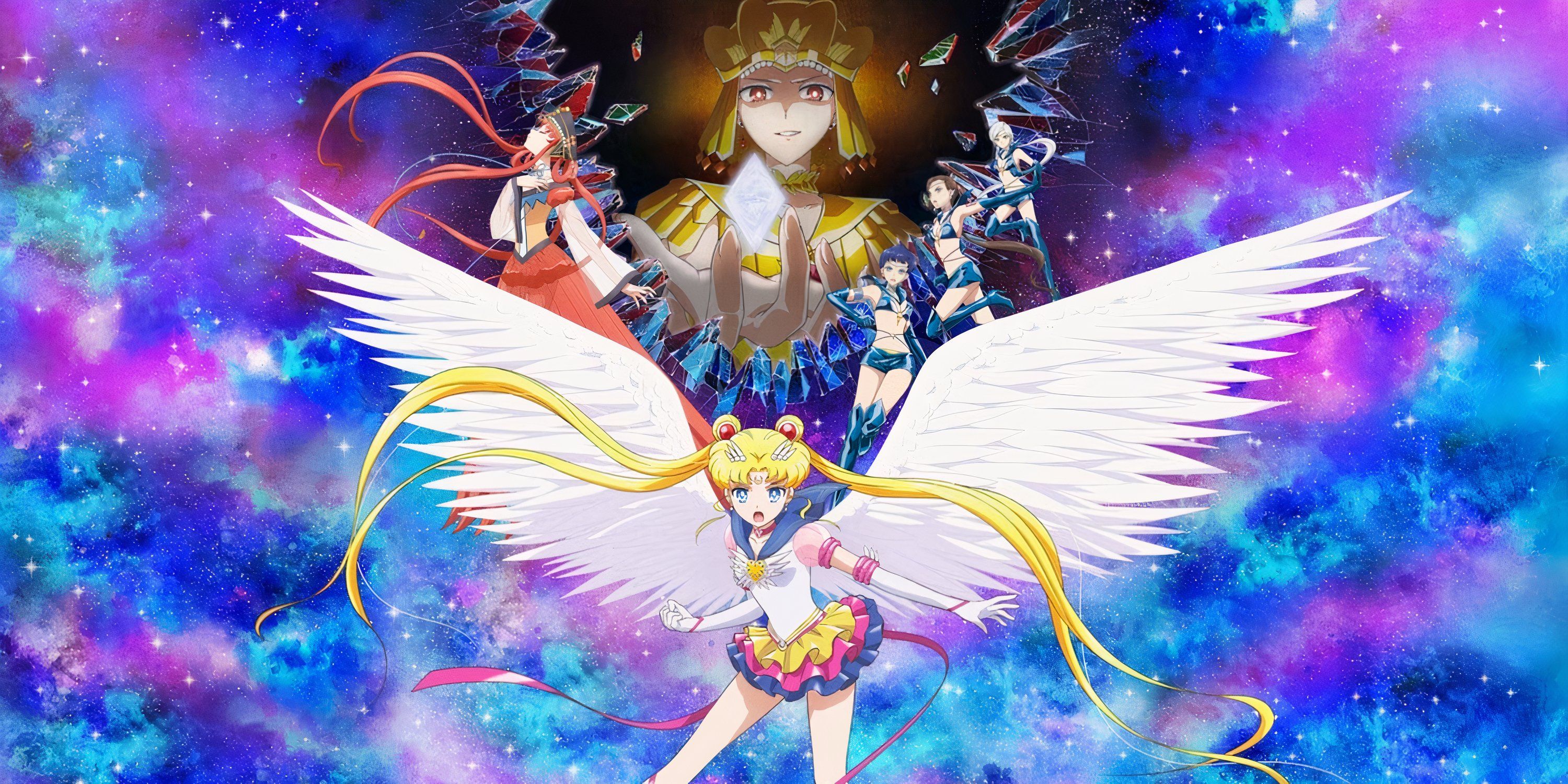 The poster for Netflix's new movie Sailor Moon Cosmos shows the titular heroine, the Sailor Starlights, and Sailor Galaxia.