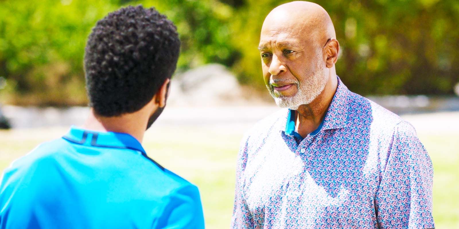 Anthony Hill as Winston Ndugu and James Pickens Jr. as Richard Webber in Grey's Anatomy season 21 episode 2-1