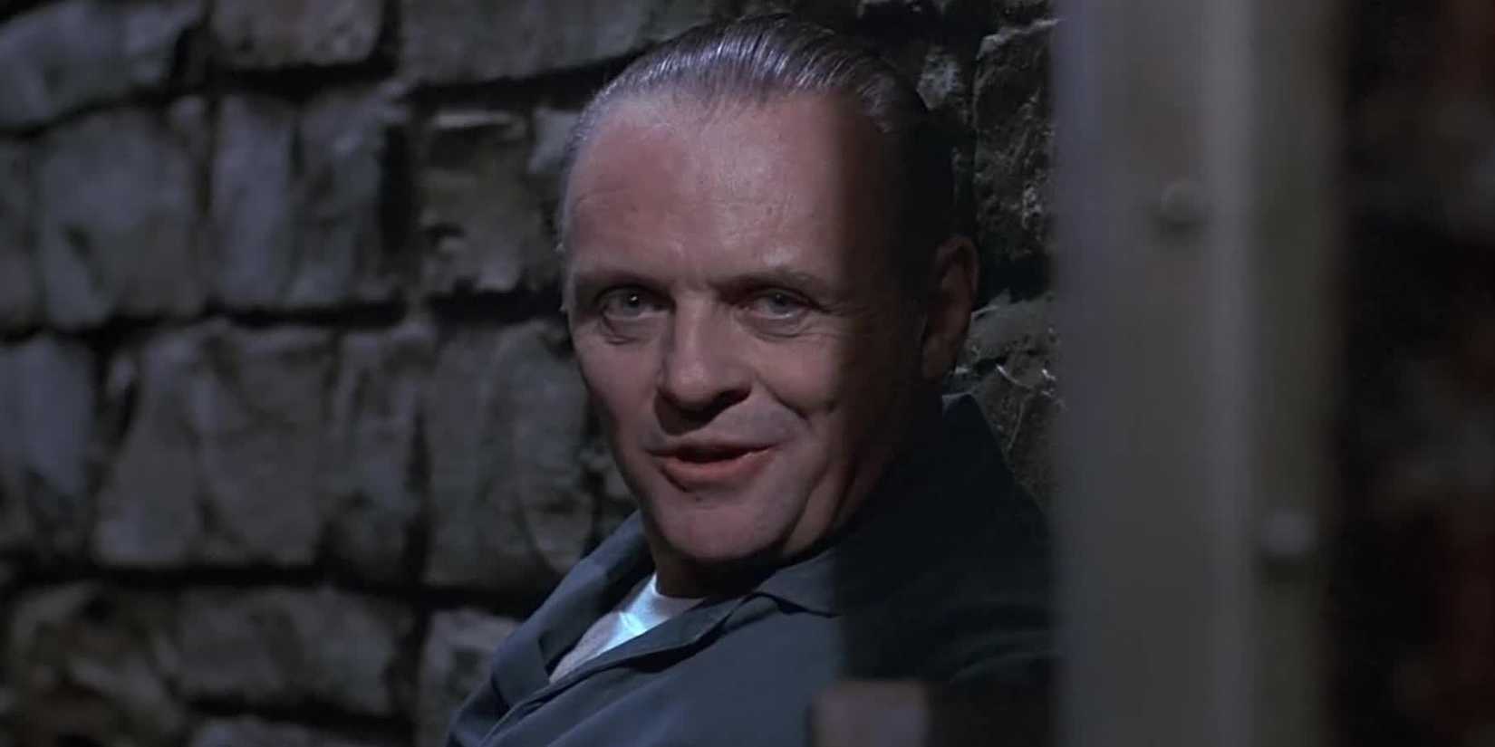 Anthony Hopkins as Hannibal Lecter in a prison cell in The Silence of the Lambs.