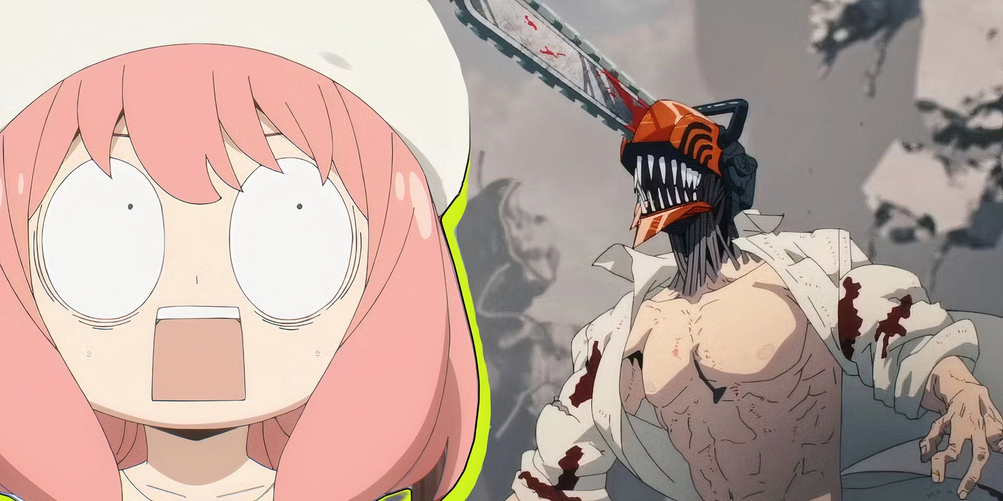Anya looking surprised at Denji spy family chainsaw man