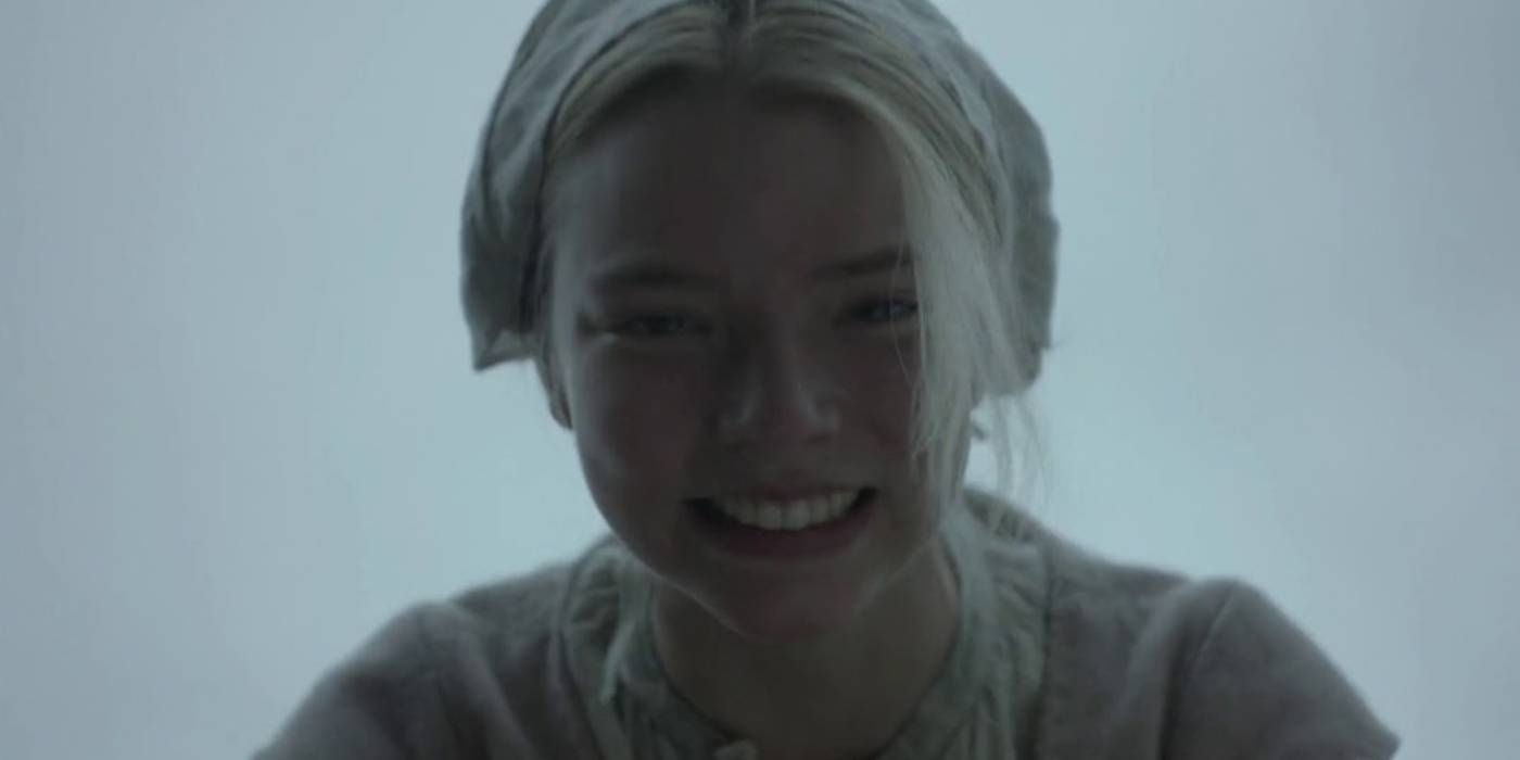 Anya Taylor-Joy as Thomasin playing peekabo in The Witch