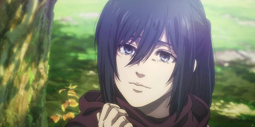Attack on Titan - Mikasa holding scarf under tree