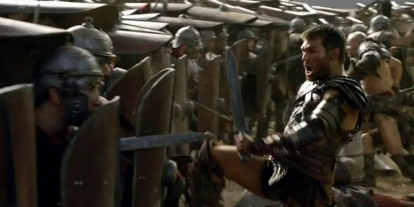 Attacking Roman shield wall in final episode of Spartacus