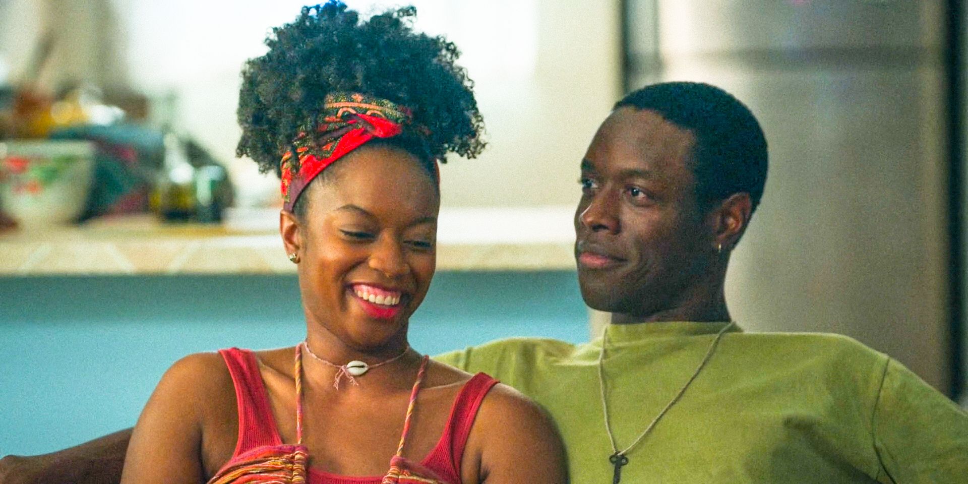 Dawnie (Reese Antoinette) and Neville (Ronald Peet) having a good time together in Bad Monkey Season 1 Episode 9