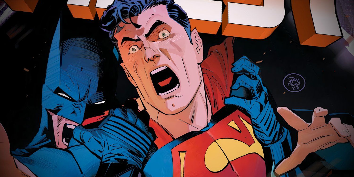 Batman Holds Back a Screaming Superman in Dan Mora Comic Art