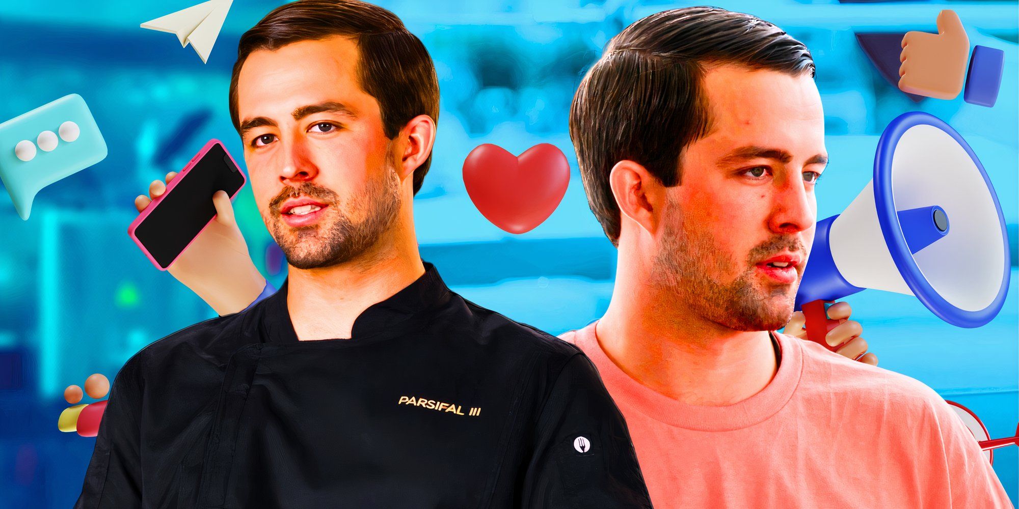 Below Deck Sailing Yacht Season 5's Chef Cloyce Martin in black and peach outfits