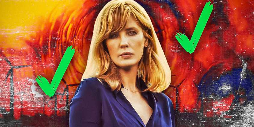 A custom image of Beth with a red Yellowstone background and green check marks