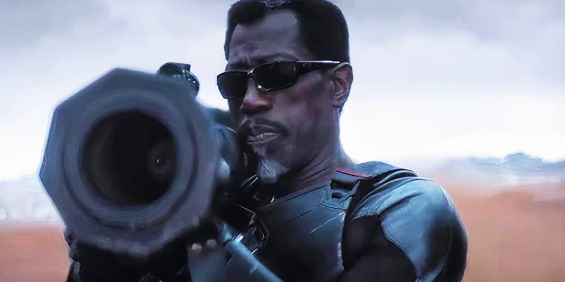 Blade shooting a rocket launcher in Deadpool & Wolverine