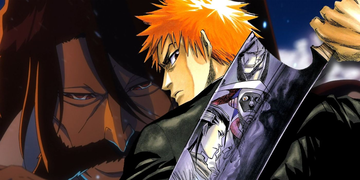 Ichigo drawn in his manga style in front of Yhwach from the thousand-year blood war anime.