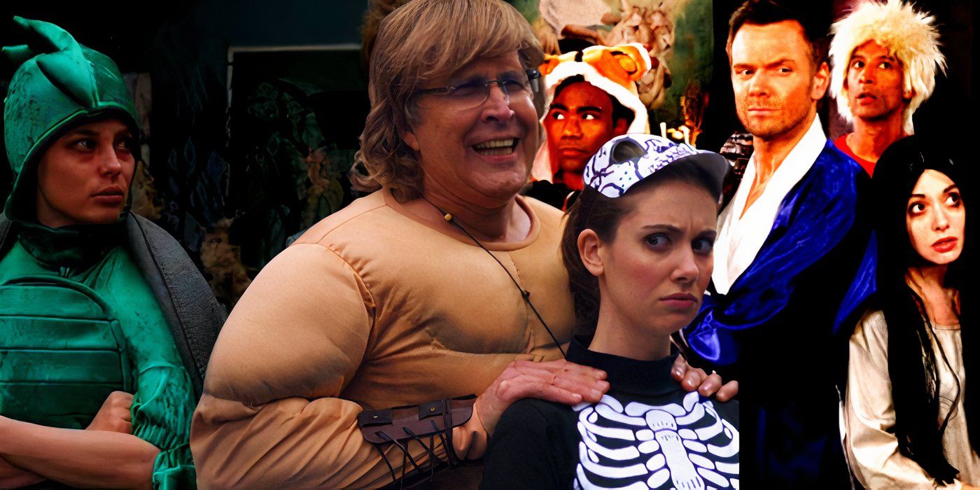 Blended image of the Community characters in various Halloween episodes