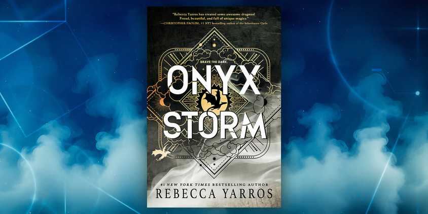 A custom image of Onyx Storm's cover with a dark blue and starry background. 