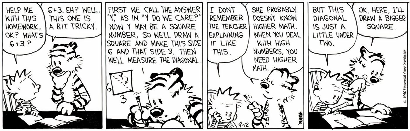 Hobbes giving Calvin a bad tutoring lesson in math.