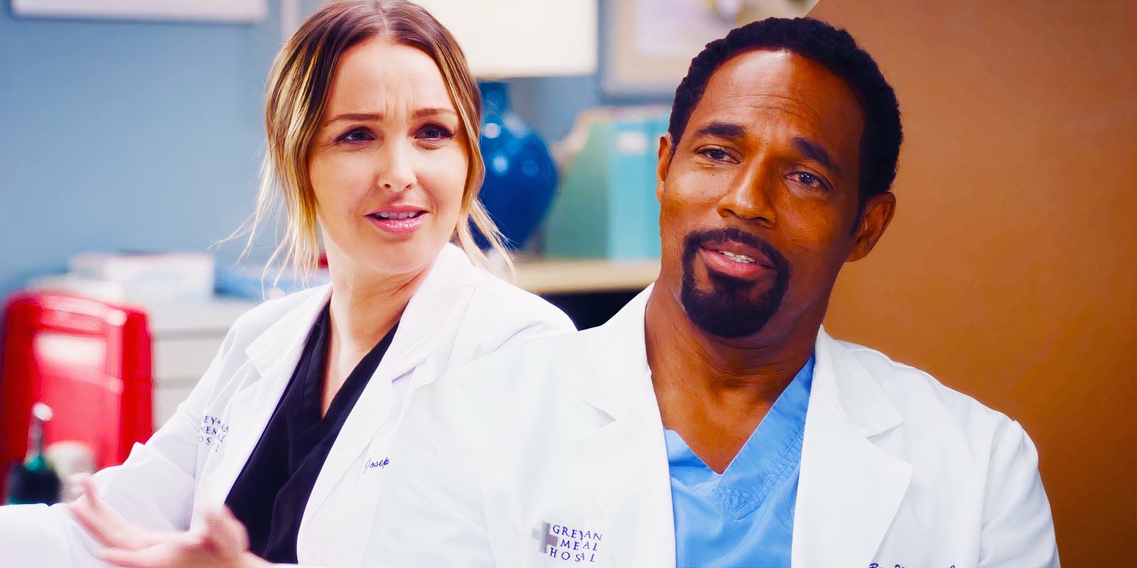 Camilla Luddington como Jo Wilson y Jason George como Ben Warren en la temporada 21, episodio 4 de Grey's Anatomy