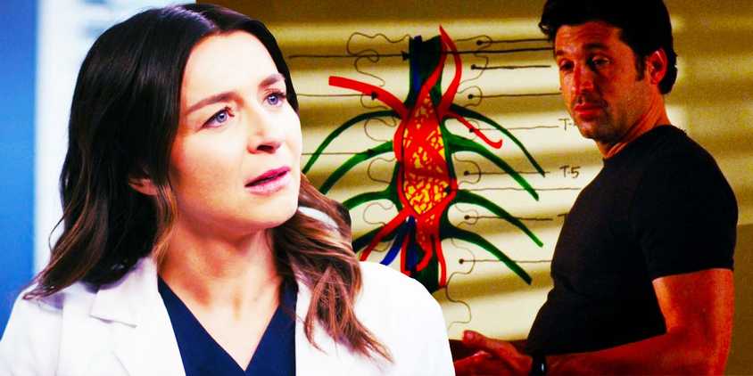 Caterina Scorsone as Amelia Shepherd in Grey's Anatomy season 21 and Patrick Dempsey as Derek Shepherd in Grey's Anatomy season 6-1