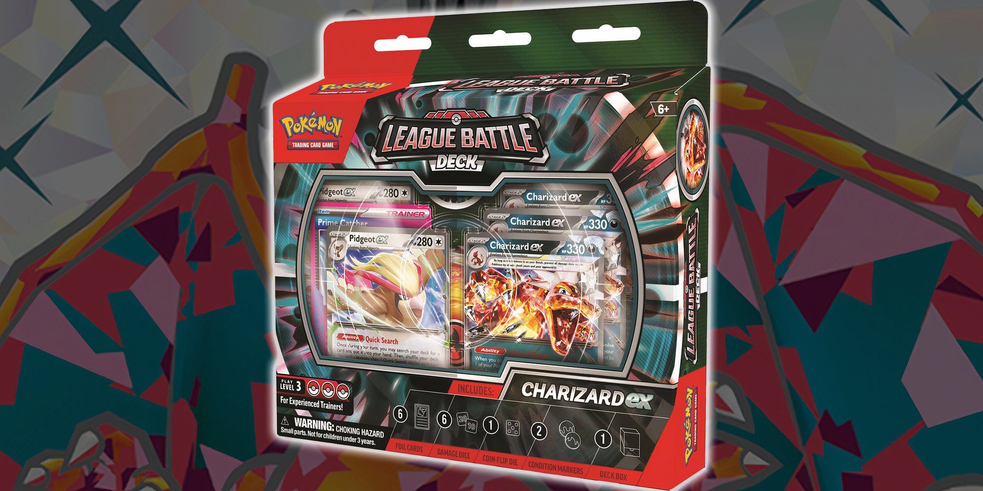 Charizard EX League Battle Deck product on a Charizard background