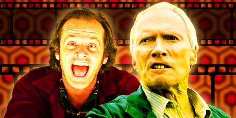 Clint Eastwood looking angry in Gran Turino and Jack Nicholson laughing in The Shining