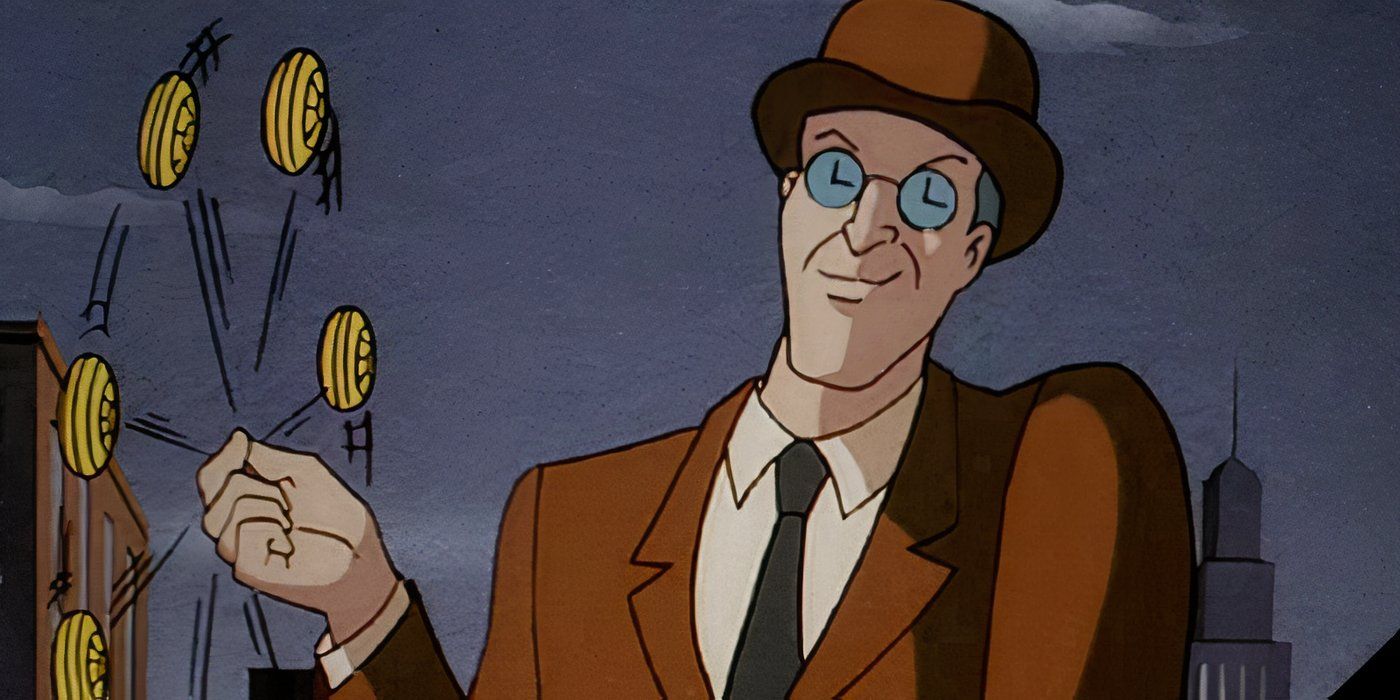 Clock King twirling a pocket watch in Batman the Animated Series