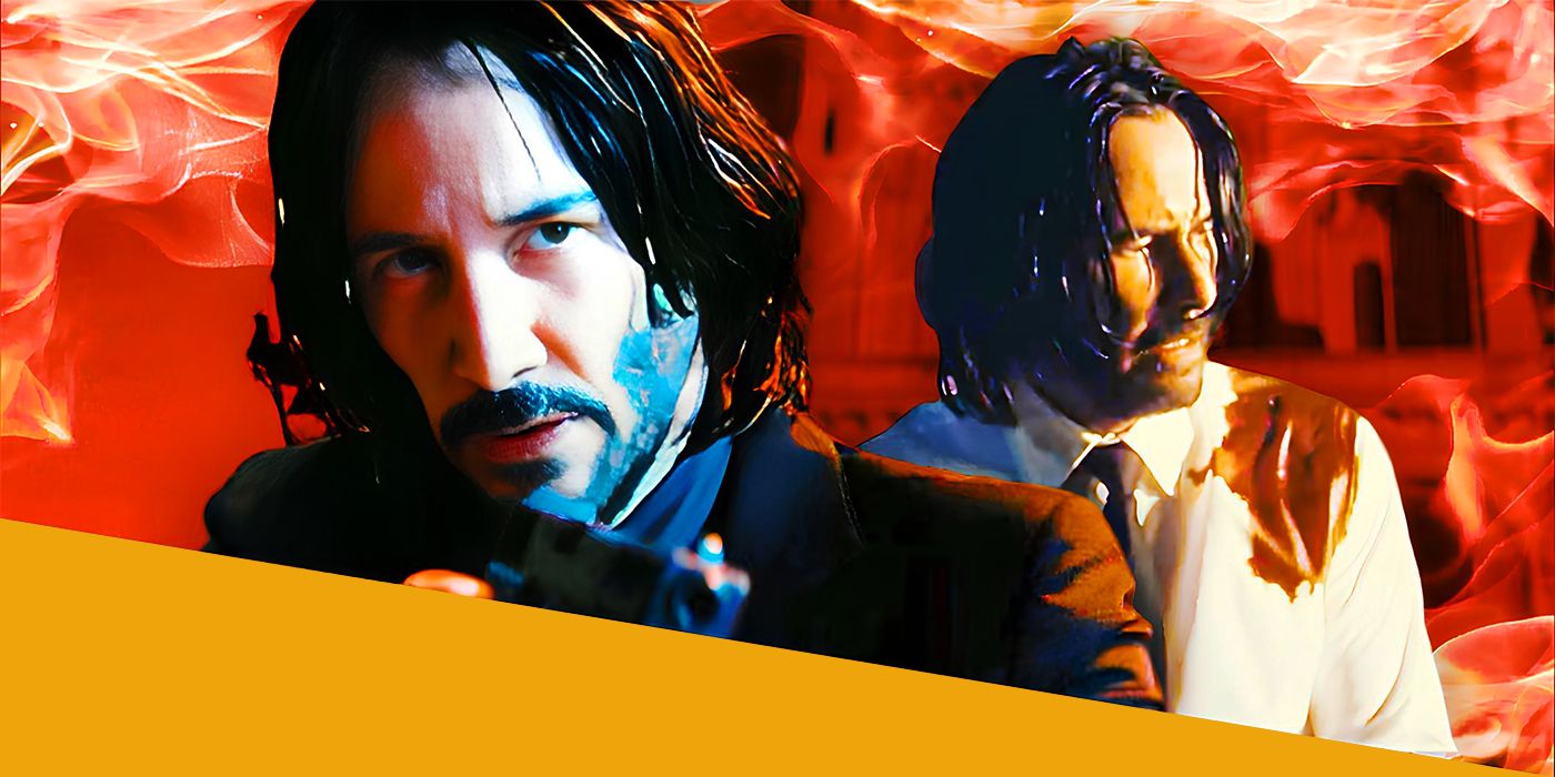 Collage of John Wick with a Gun and a Bullet Wound