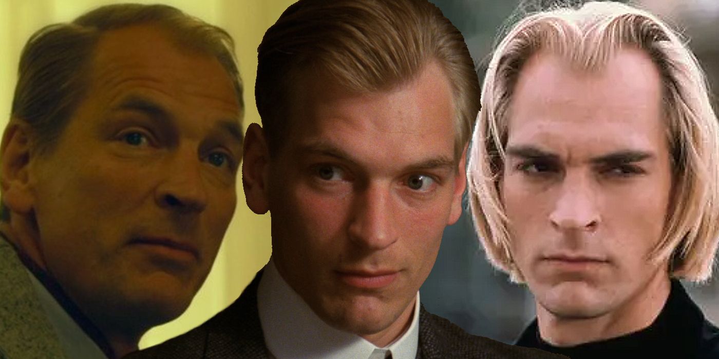 Collage of Julian Sands in The Girl with the Dragon Tattoo, A Room with a View, and Warlock