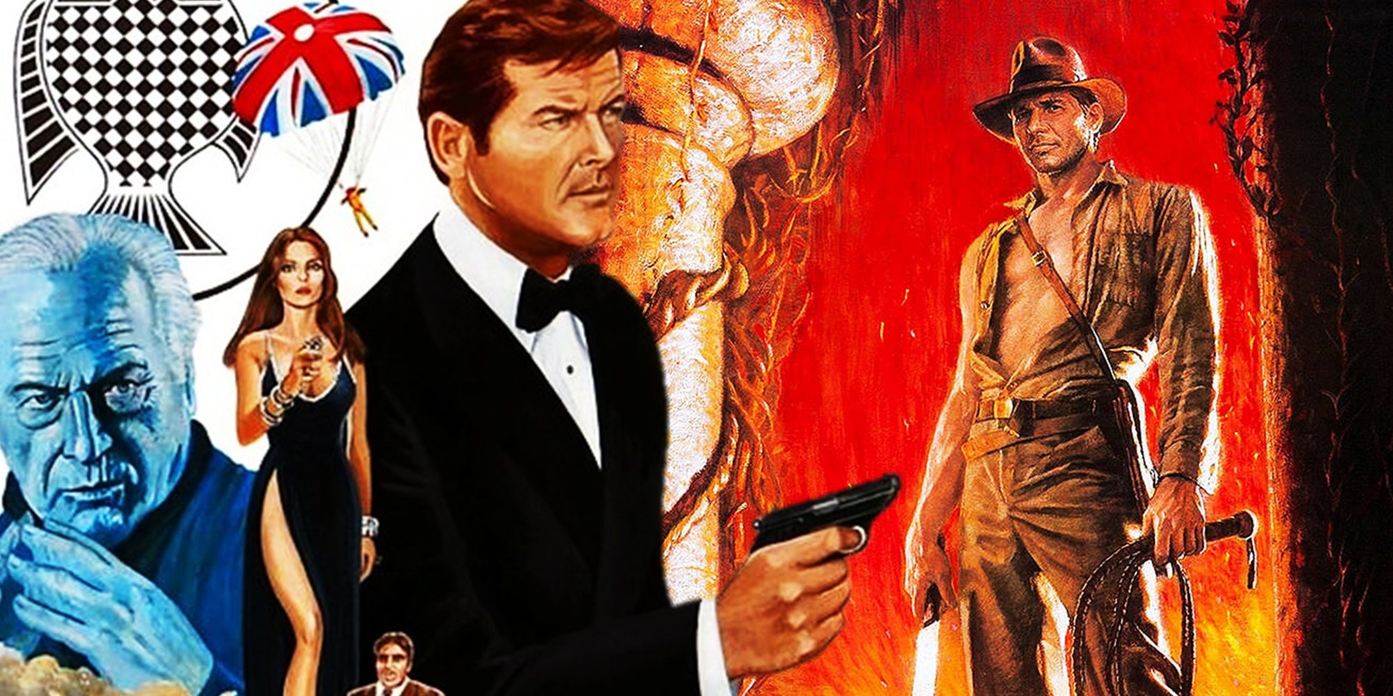 Collage of the posters for The Spy Who Loved Me and Indiana Jones and the Temple of Doom