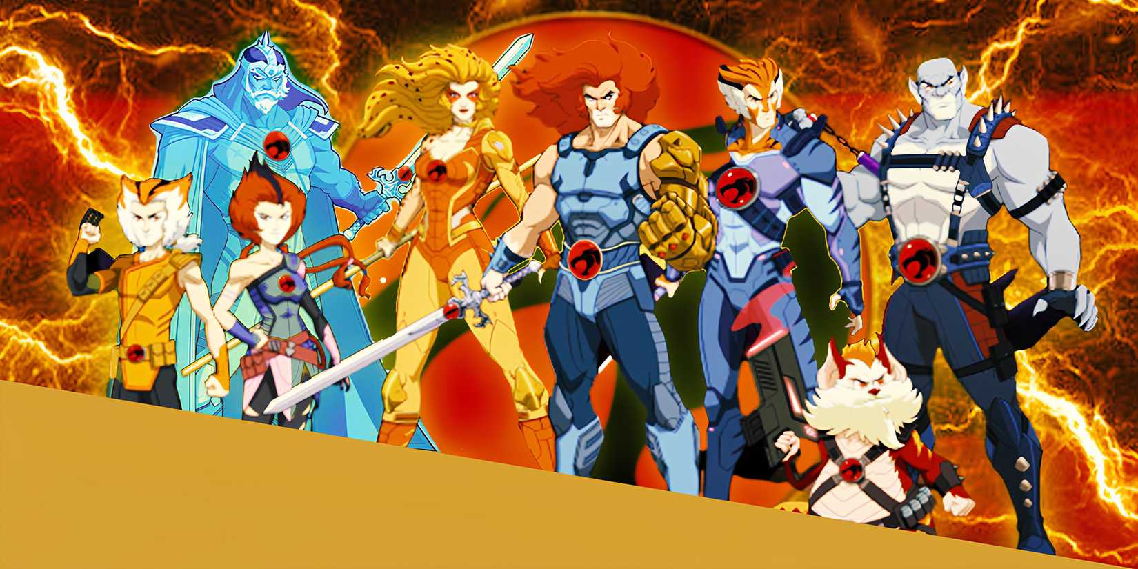 Collage of Thundercats Characters in Front of the Logo