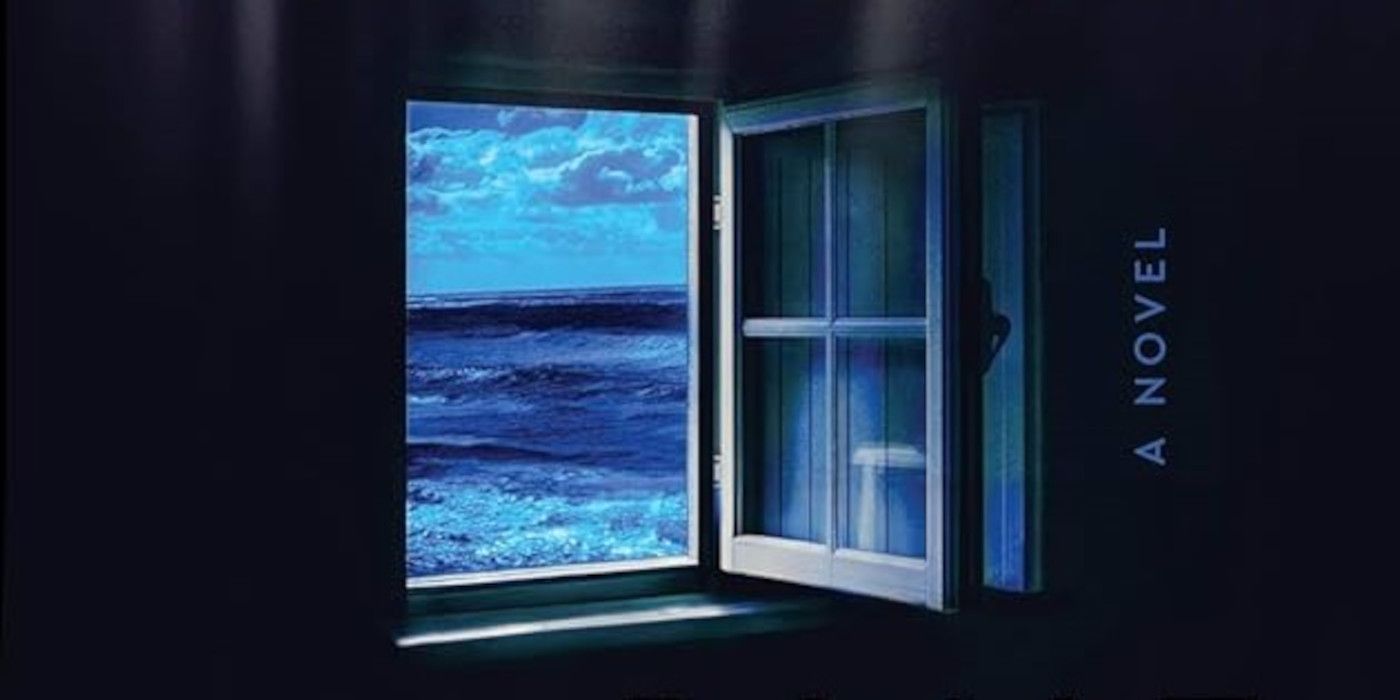 Cover of The Blue Hour by Paula Hawkins featuring an open window with the ocean outside of it