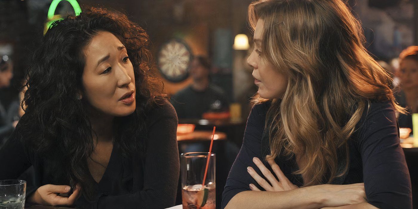 Cristina and Meredith talking at a bar in Grey's Anatomy