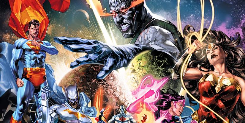 Cropped cover for Justice League Unlimited #1, featuring Darkseif, Superman, Wonder Woman, & more.