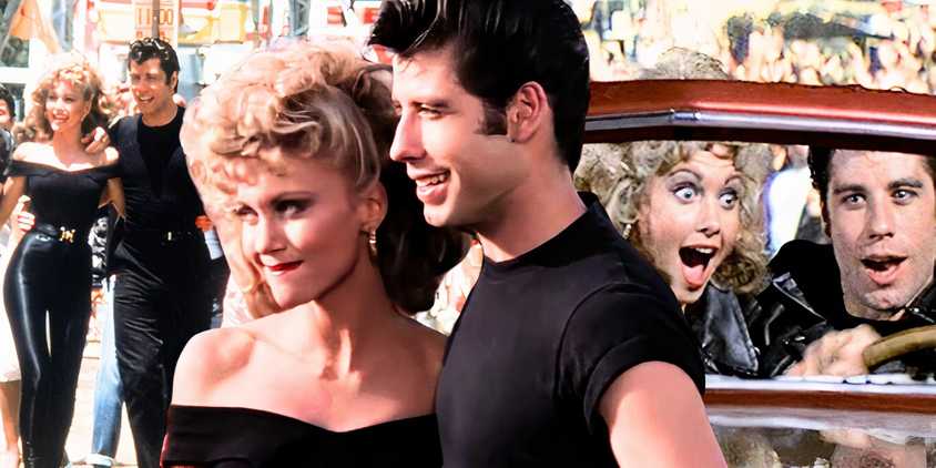 A collage image of three shots of Danny and Sandy from the end of Grease - created by Tom Russell