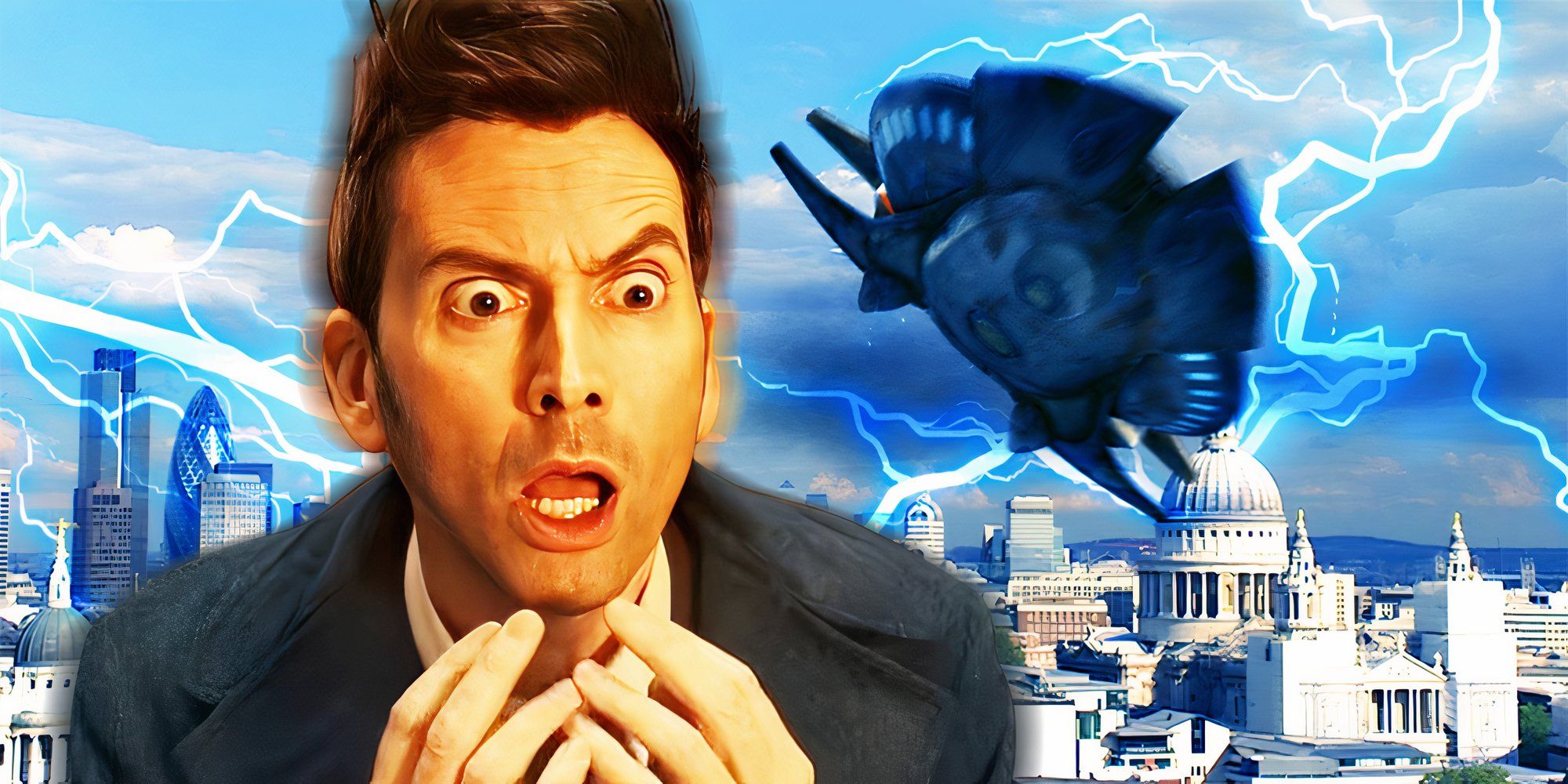 David Tennant&rsquo;s Fourteenth Doctor and the Slitheen spaceship crashing into Big Ben in the Doctor Who episode Aliens of London.