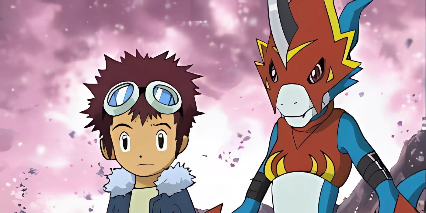 Davis and Flamedramon, one of Veemon&rsquo;s armor forms.