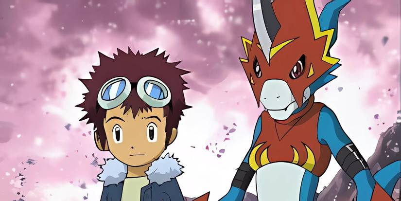 Davis and Flamedramon, one of Veemon's armor forms. 