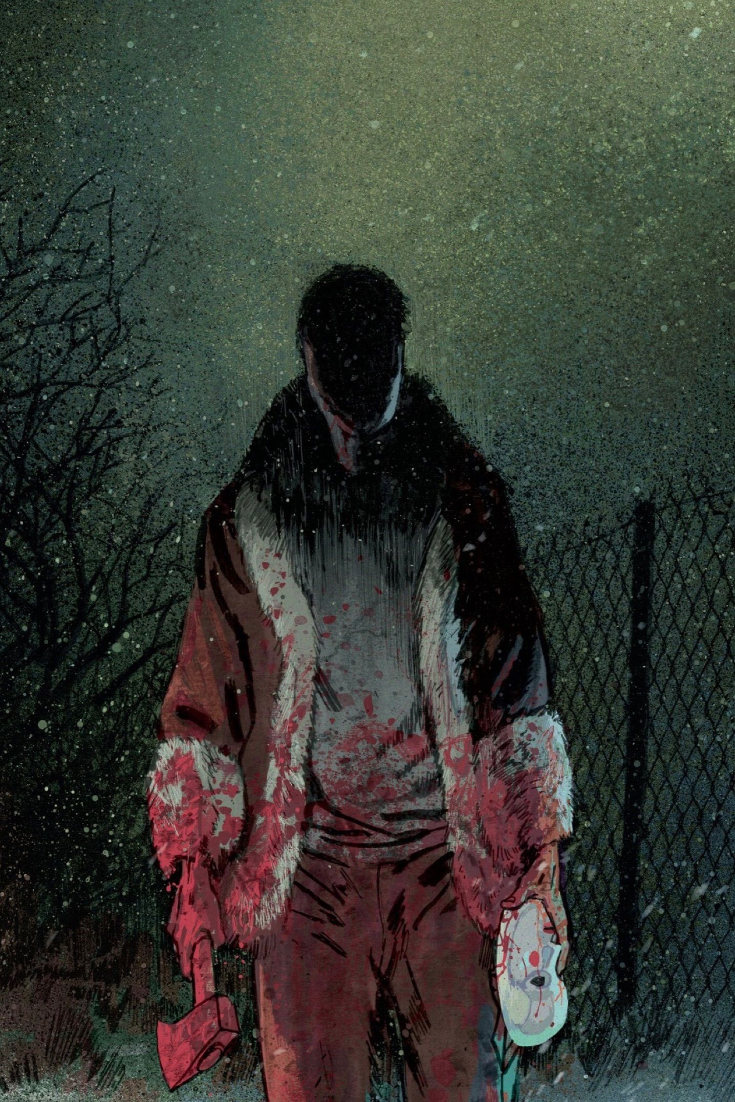 Couverture recadrée de The Deviant #9 de Joshua Hickson - Bloody Santa avec hache et masque retirés