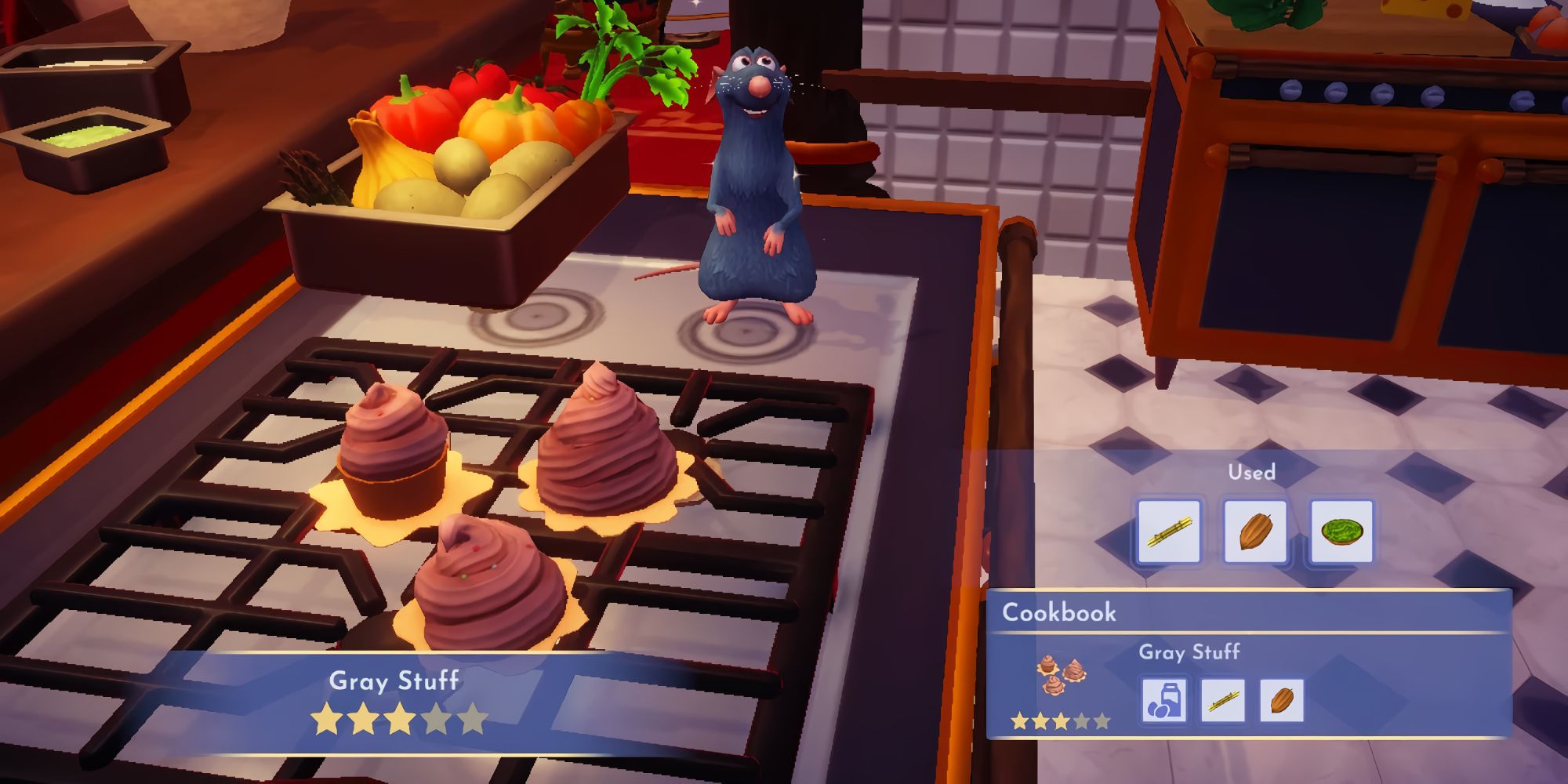 Remy de Ratatouille se encuentra junto a Grey Stuff en Disney Dreamlight Valley.