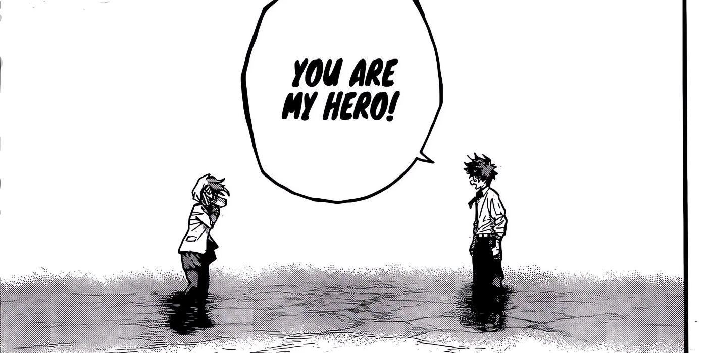 Deku explains to Uraraka that she is his hero for always being there for him. 