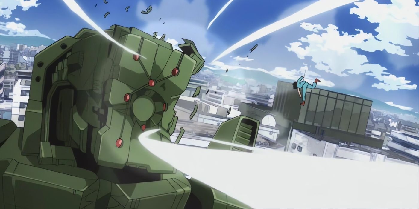 Deku defeats the Zero pointer with one punch to save Uraraka.