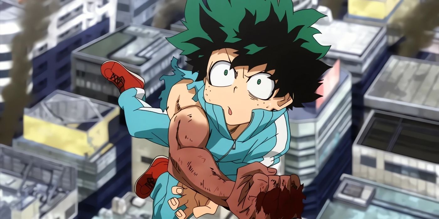 Deku uses his Quirk to save Uraraka, breaking his arm and legs in the process. 