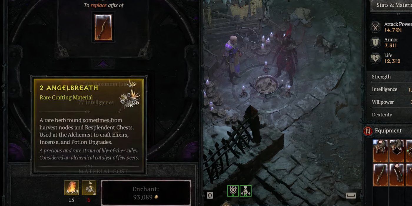 Diablo 4 Usando Angelbreath para restablecer el afijo de un arma