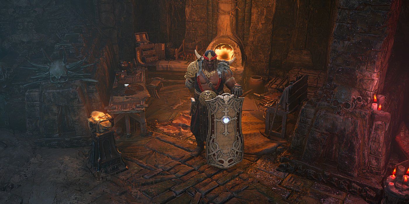 Diablo 4 Lahair standing with a shield