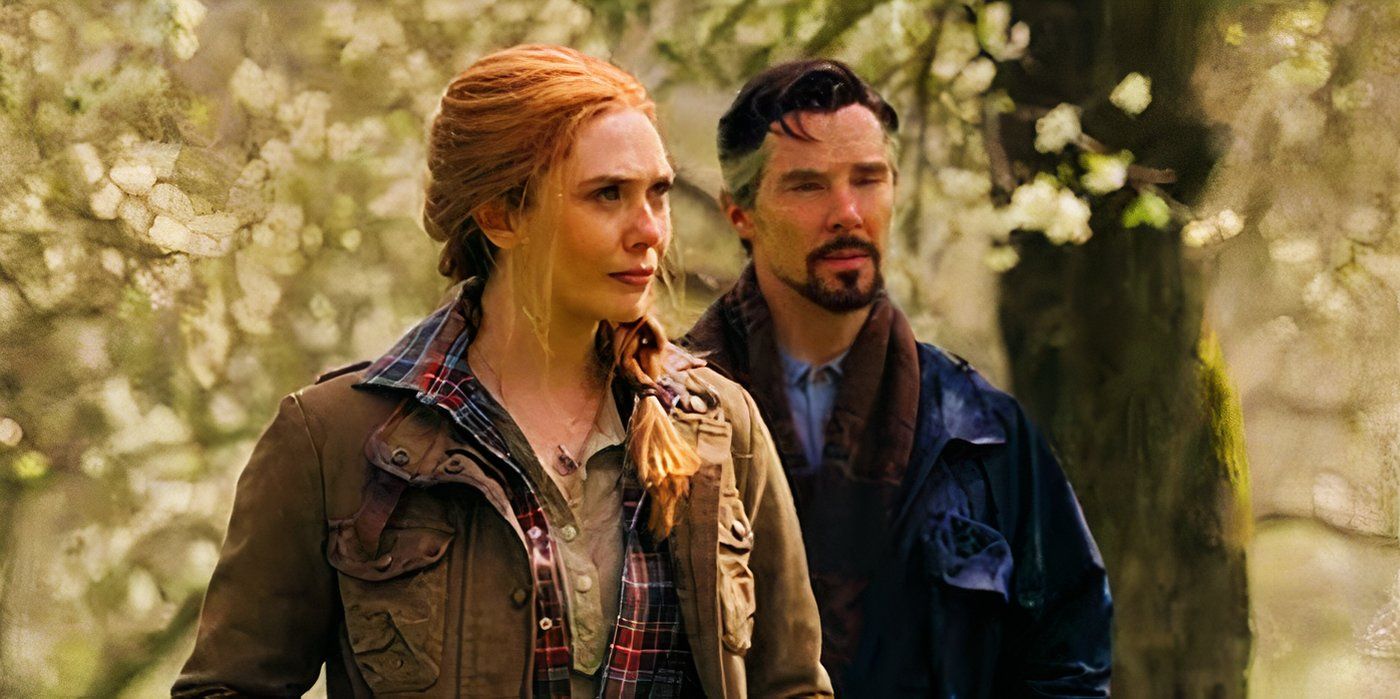 Doctor Strange and Wanda Maximoff in an orchard in Doctor Strange in the Multiverse of Madness