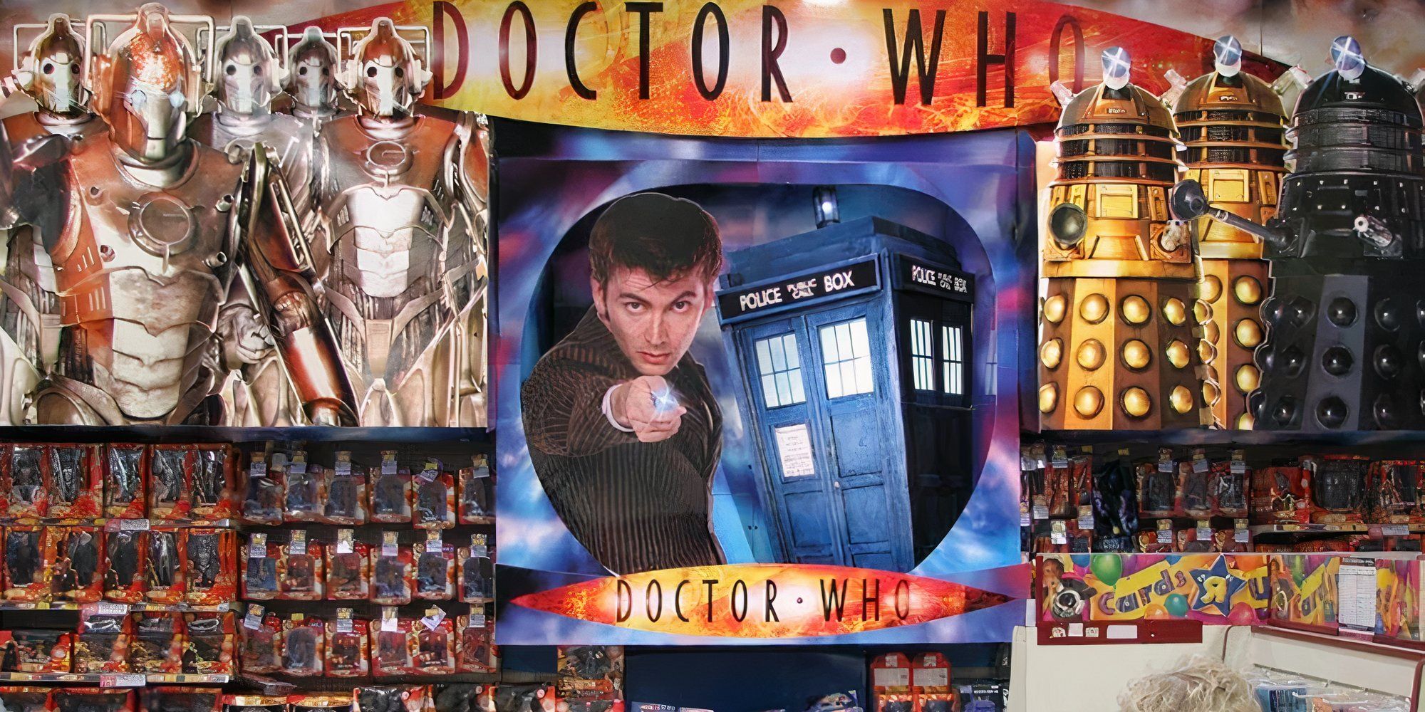 Doctor Who Tys R Us Display with David Tennant pointing his sonic screwdriver