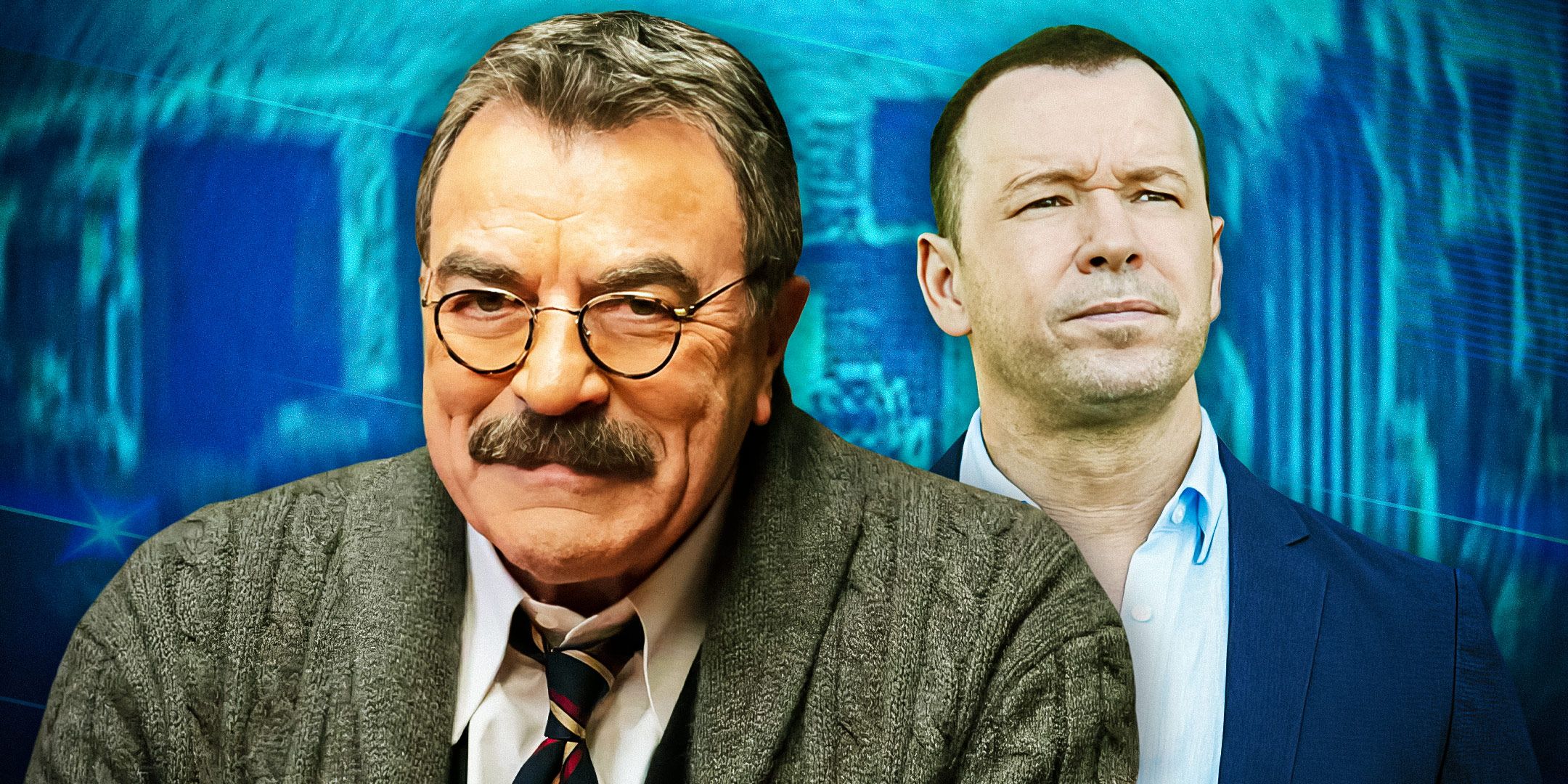 Custom image of Blue Bloods' Tom Sellect and Donnie Wahlberg against a blue background