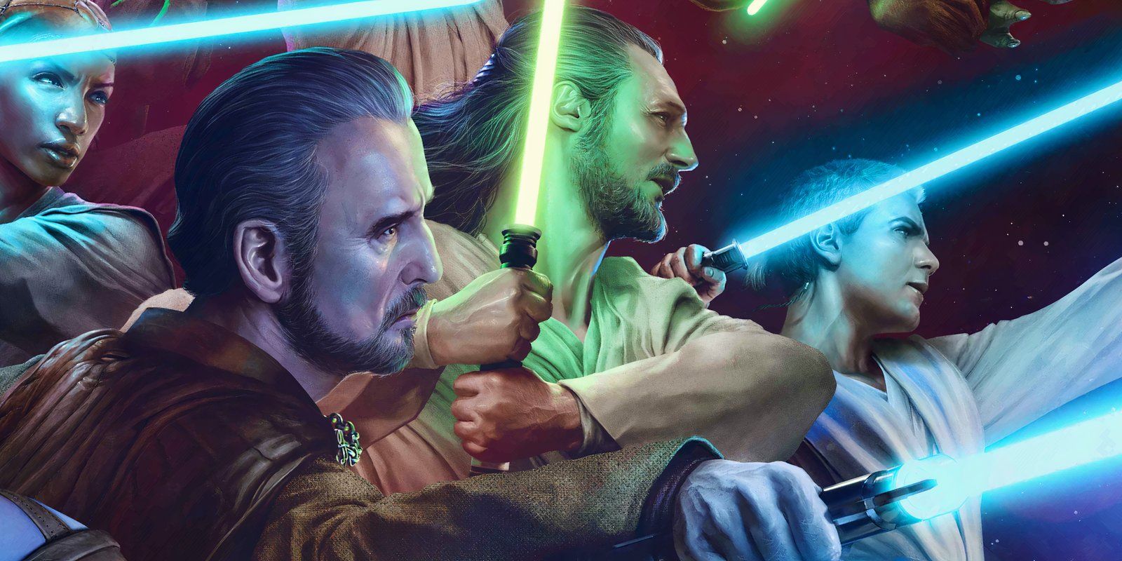 Arte de quadrinhos: Dooku Qui Gon e Obi-Wan em Jedi Knights Comic Art